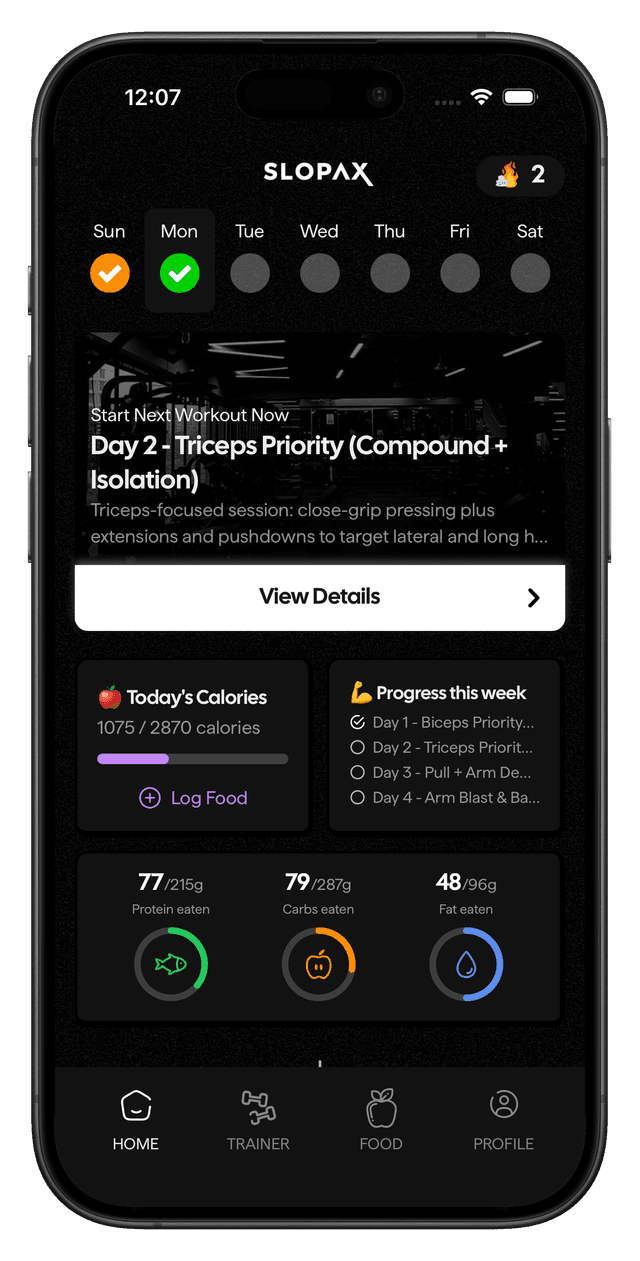 Slopax trainer screen